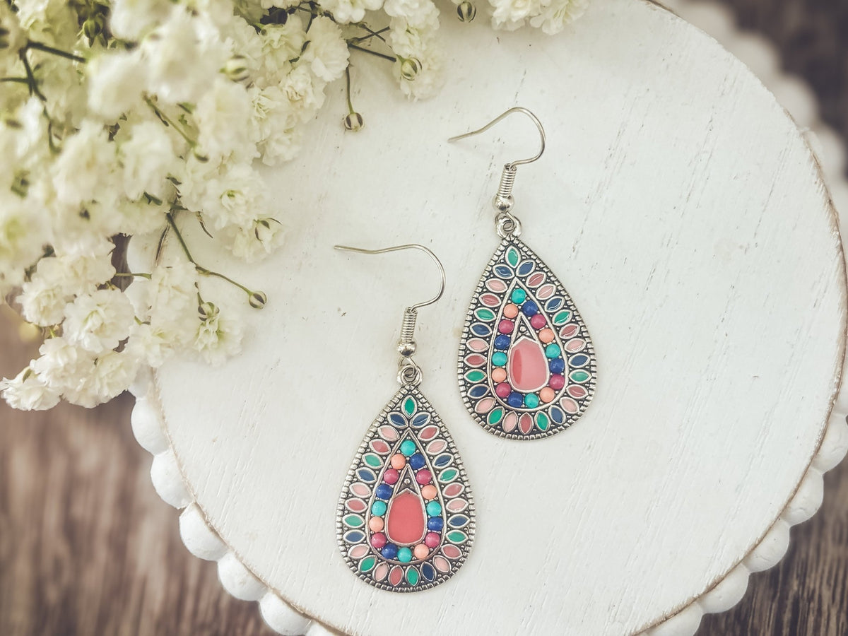 Beautiful Boho Pink Drop Earrings - Quarter Circle AK Boutique