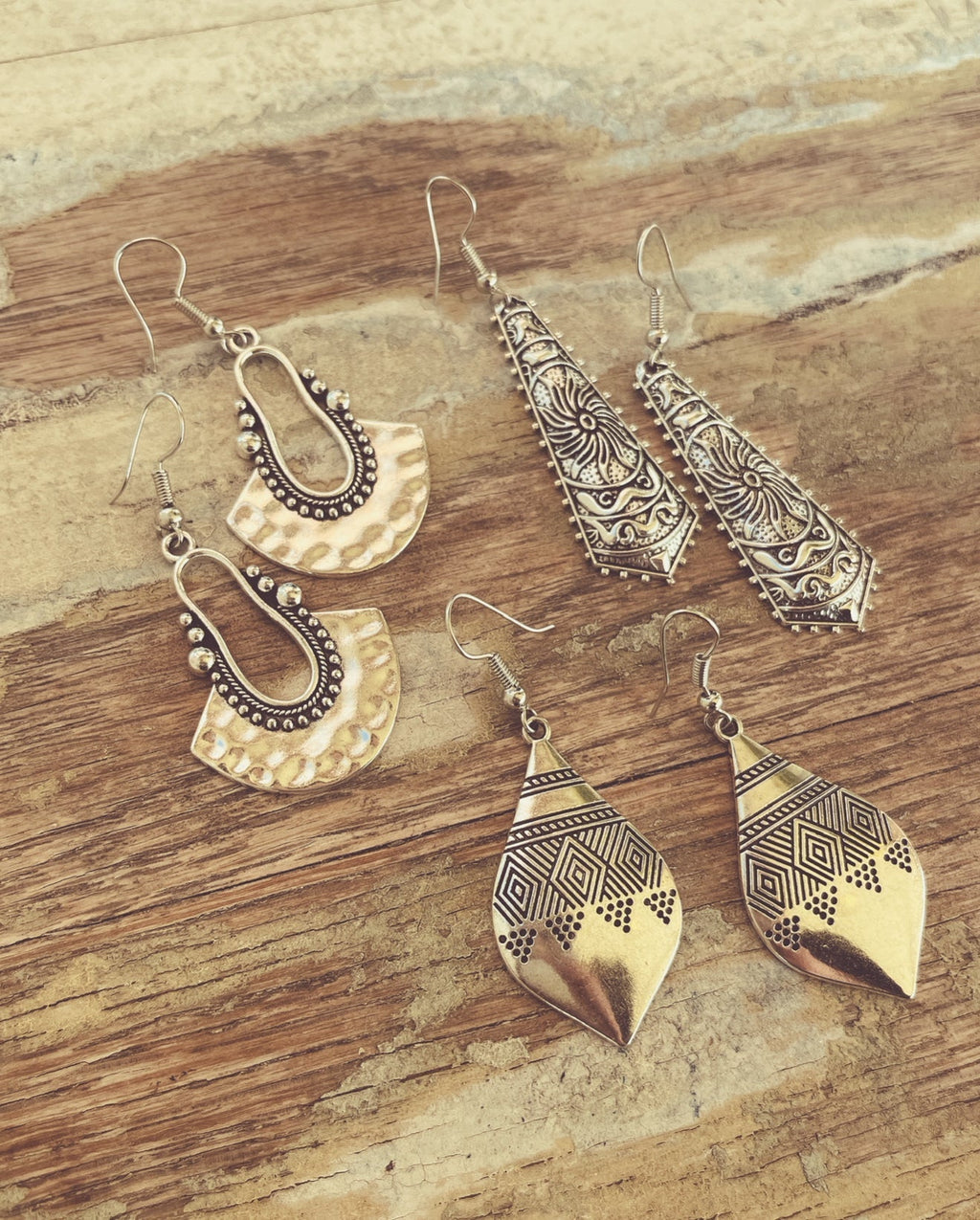 Beautiful Boho Silver Earring Set - Quarter Circle AK Boutique