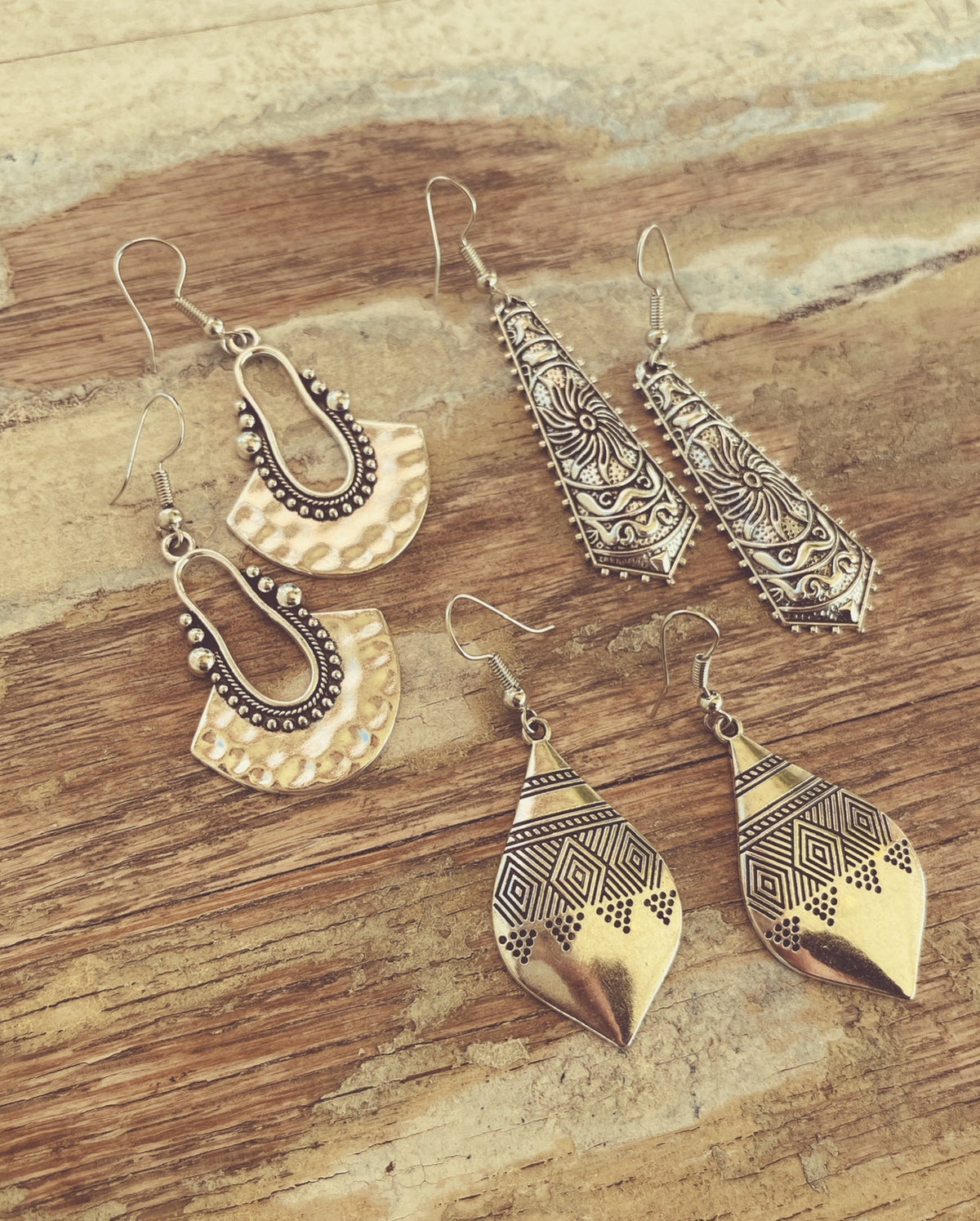Beautiful Boho Silver Earring Set - Quarter Circle AK Boutique