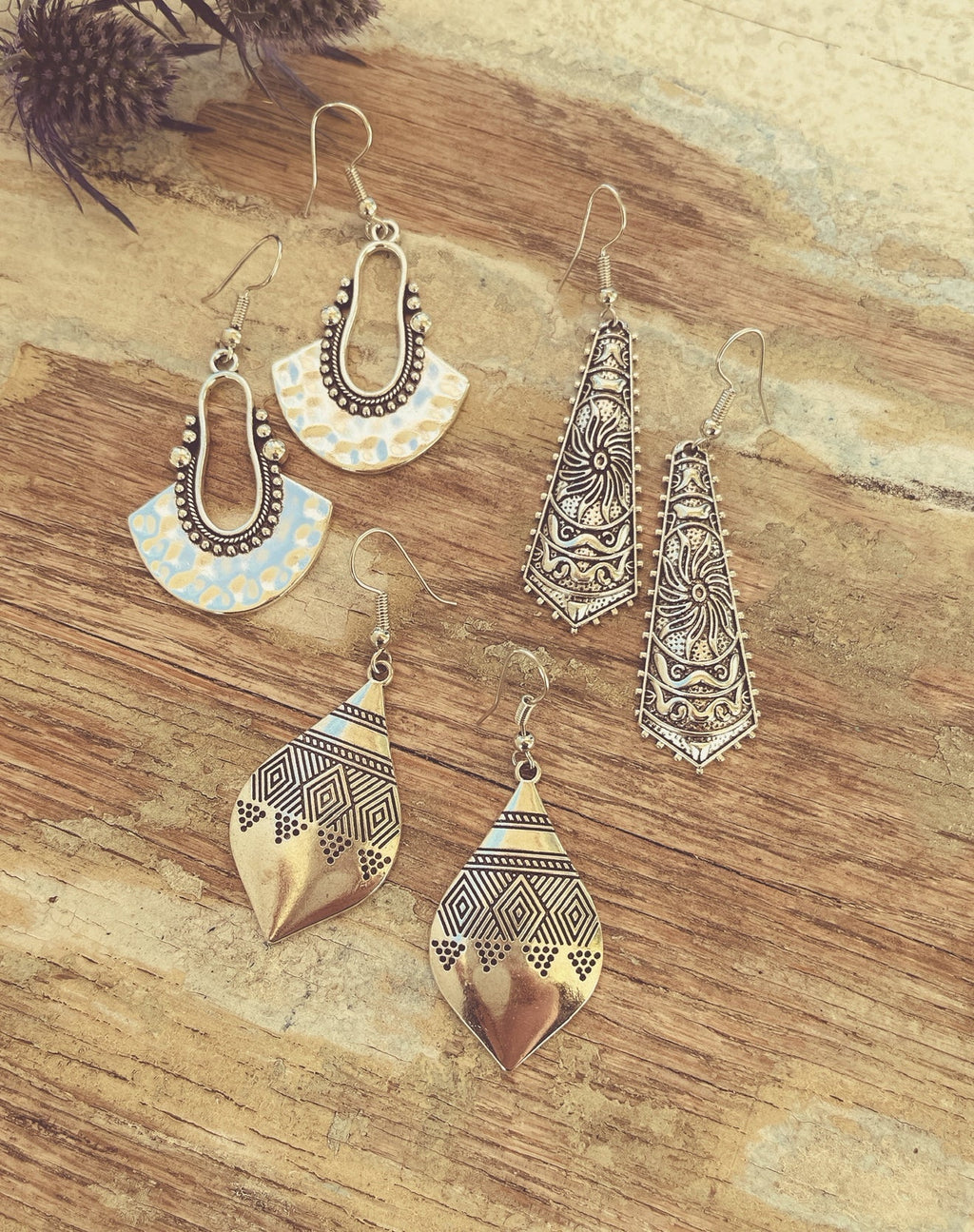 Beautiful Boho Silver Earring Set - Quarter Circle AK Boutique