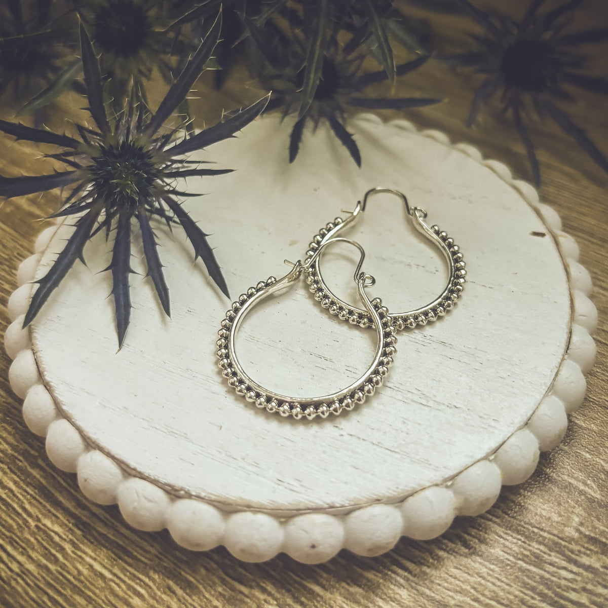 Beautiful Boho Silver Hoop Drop Earrings - Quarter Circle AK Boutique