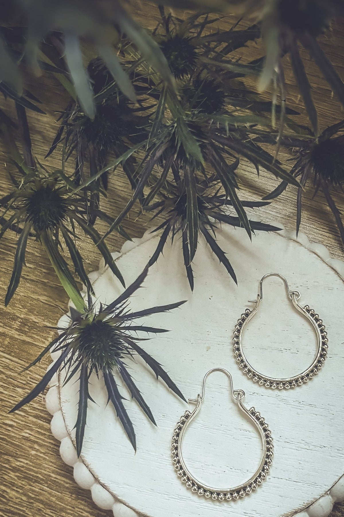 Beautiful Boho Silver Hoop Drop Earrings - Quarter Circle AK Boutique