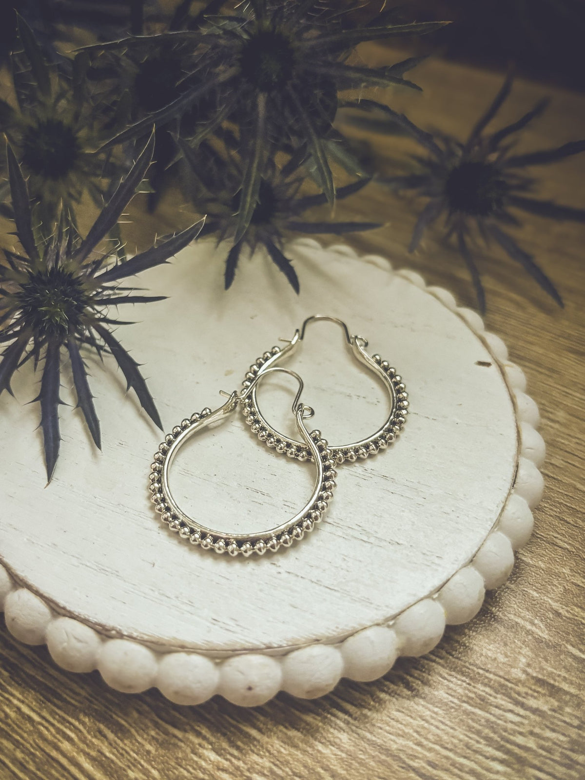 Beautiful Boho Silver Hoop Drop Earrings - Quarter Circle AK Boutique