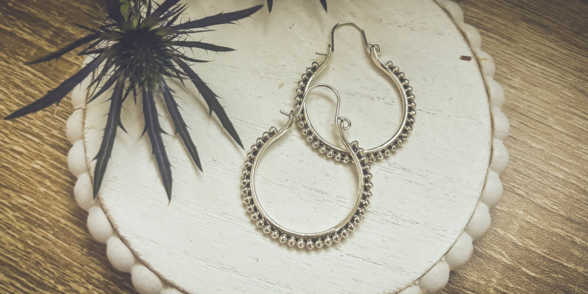 Beautiful Boho Silver Hoop Drop Earrings - Quarter Circle AK Boutique
