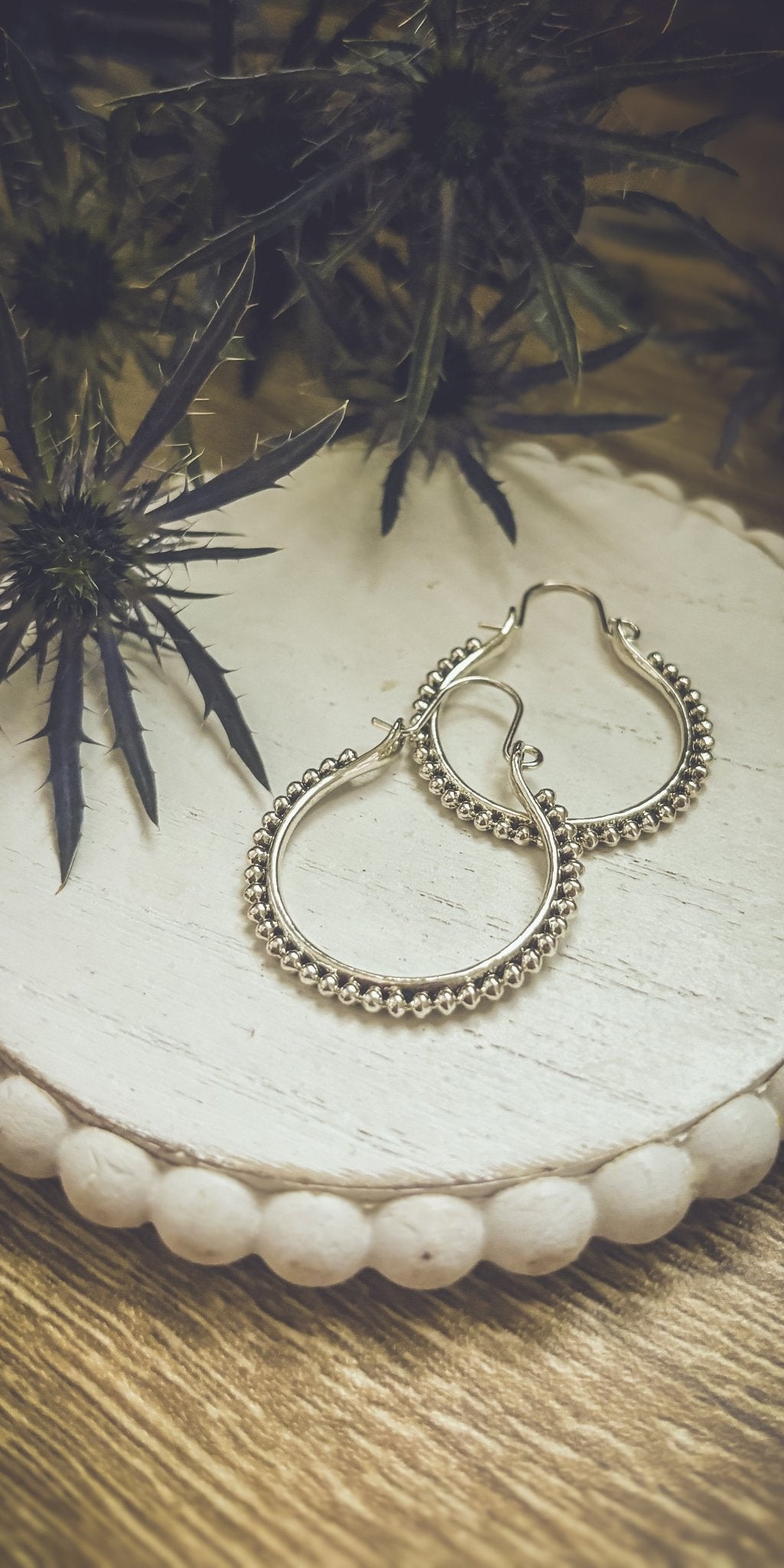 Beautiful Boho Silver Hoop Drop Earrings - Quarter Circle AK Boutique