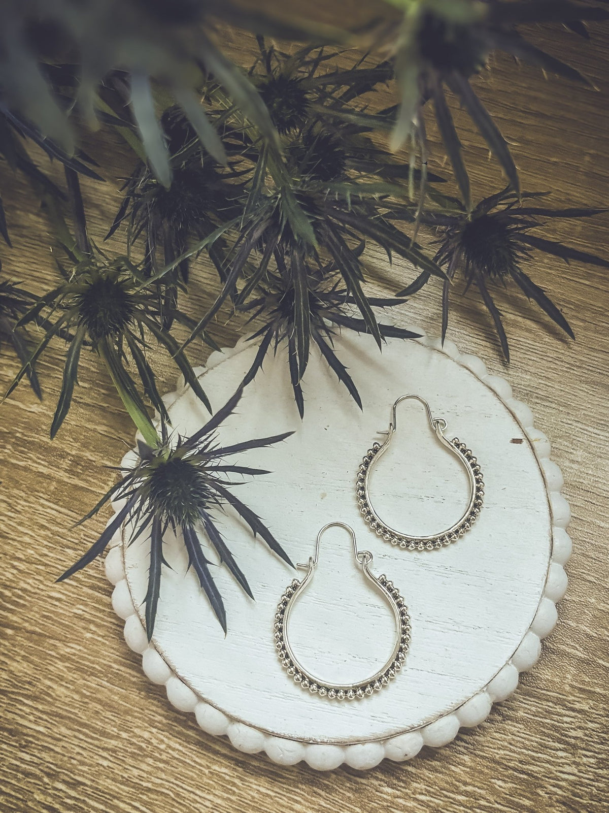 Beautiful Boho Silver Hoop Drop Earrings - Quarter Circle AK Boutique