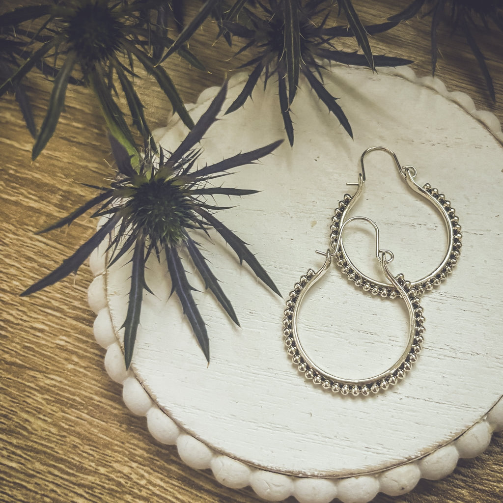 Beautiful Boho Silver Hoop Drop Earrings - Quarter Circle AK Boutique