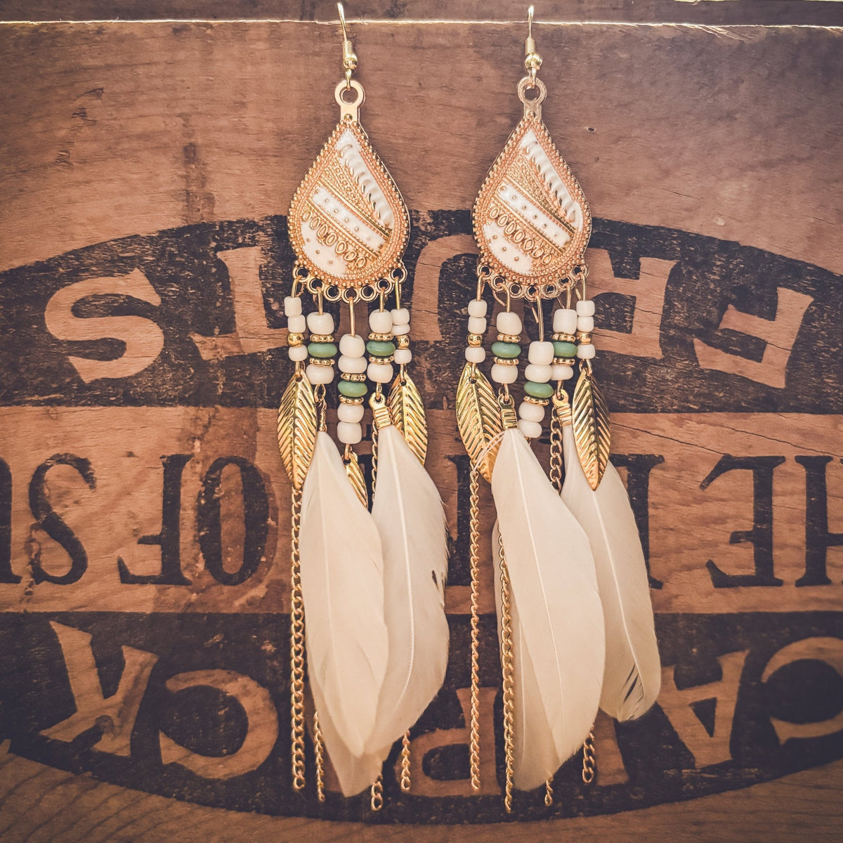 Beautiful White Boho Feather Earrings - Quarter Circle AK Boutique