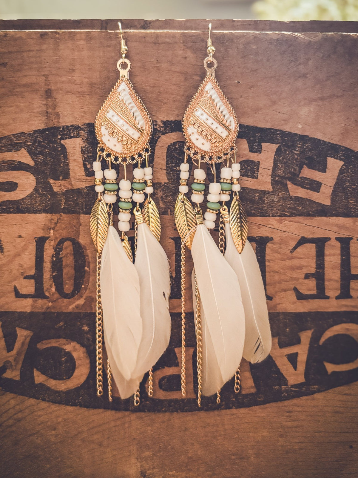 Beautiful White Boho Feather Earrings - Quarter Circle AK Boutique