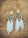Beautiful White Boho Feather Earrings - Quarter Circle AK Boutique