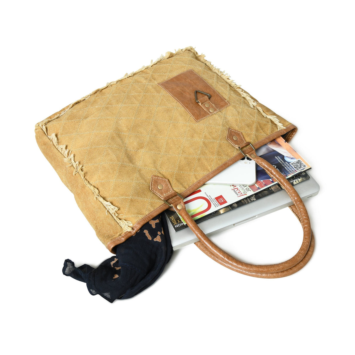 Beige Boho Chic Canvas Bag - Quarter Circle AK Boutique