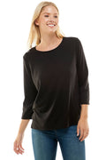 AZULES Black 3/4 Sleeve French Terry Western Top — Side Slit Made in USA (Small and Large available)