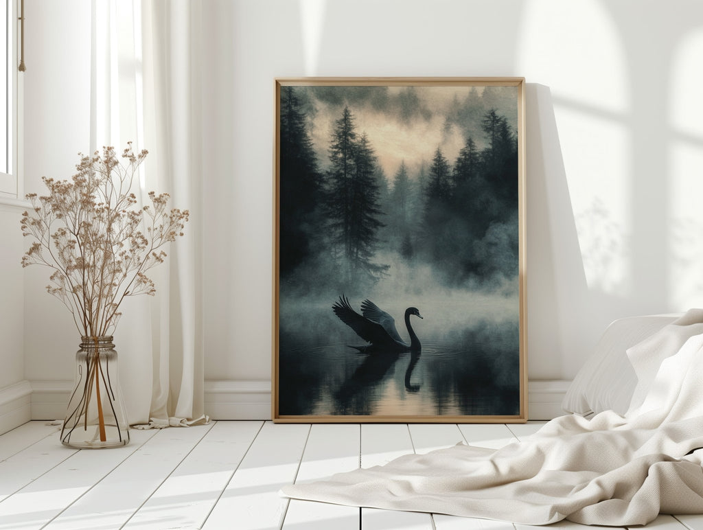 Black Swan in the Forest Mist - Quarter Circle AK Boutique