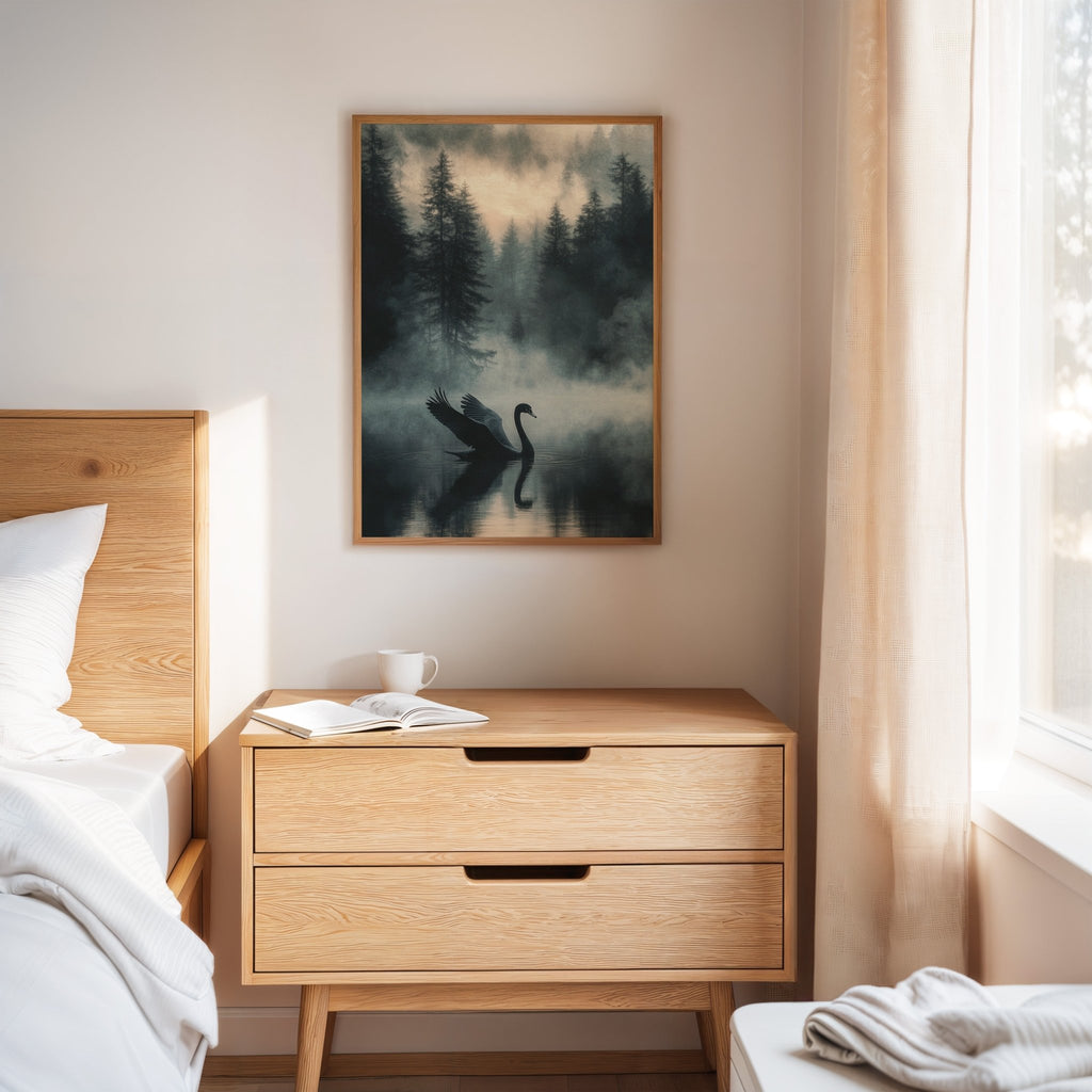 Black Swan in the Forest Mist - Quarter Circle AK Boutique