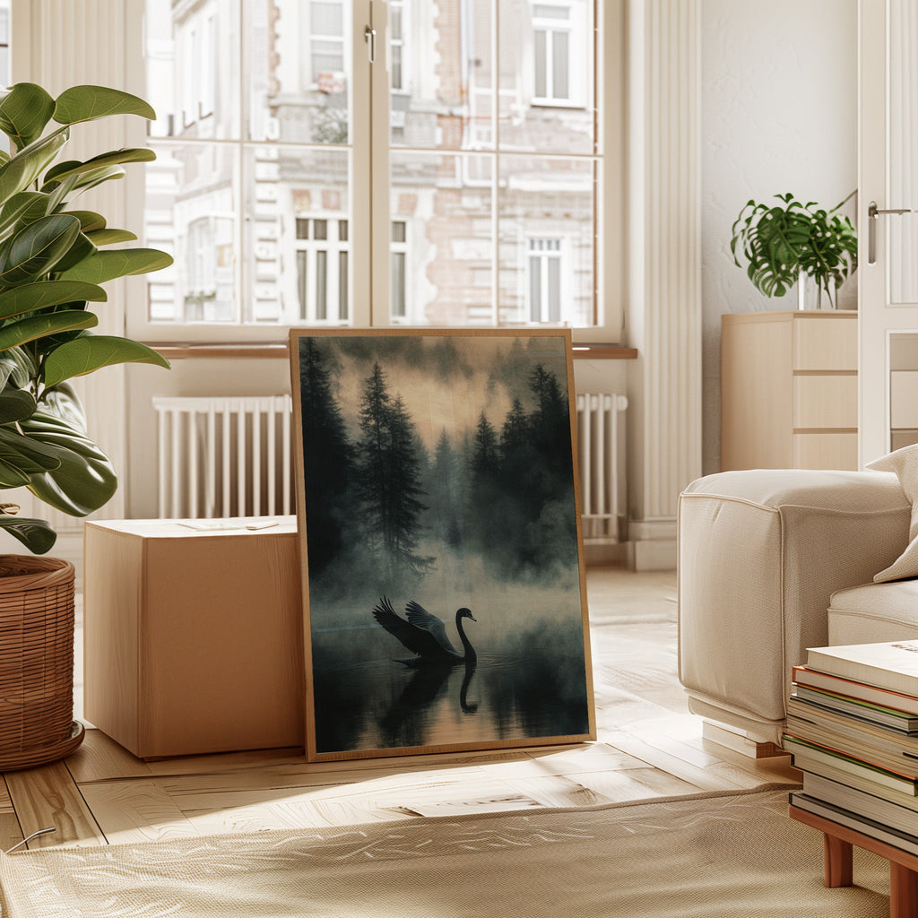 Black Swan in the Forest Mist - Quarter Circle AK Boutique