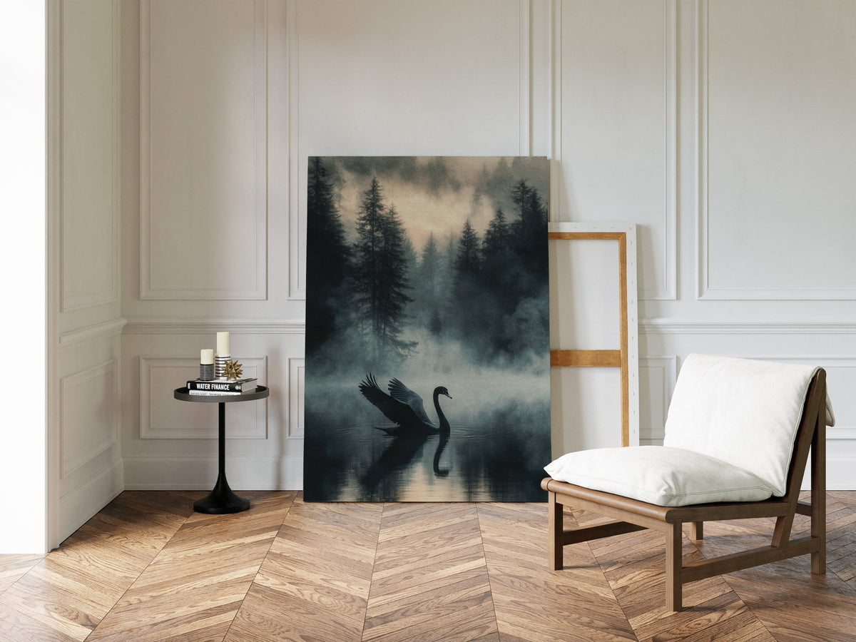 Black Swan in the Forest Mist - Quarter Circle AK Boutique