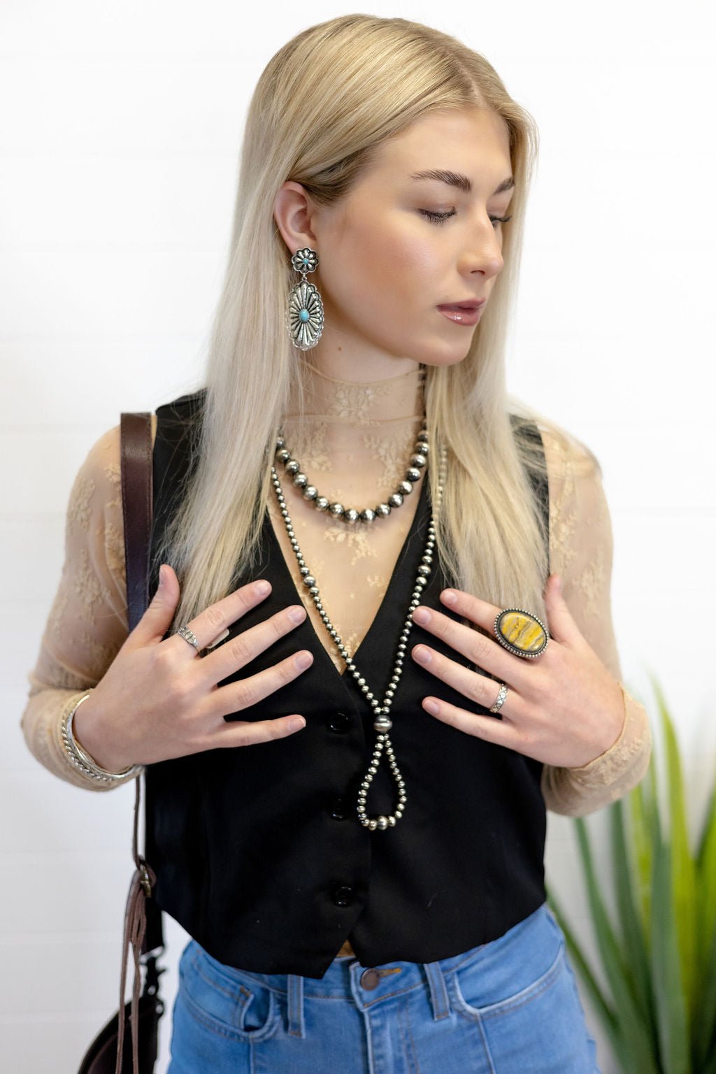 HYFVE Black V-Neck Hidden Button Sleeveless Western Vest — Crop Hem Versatile Layering Piece