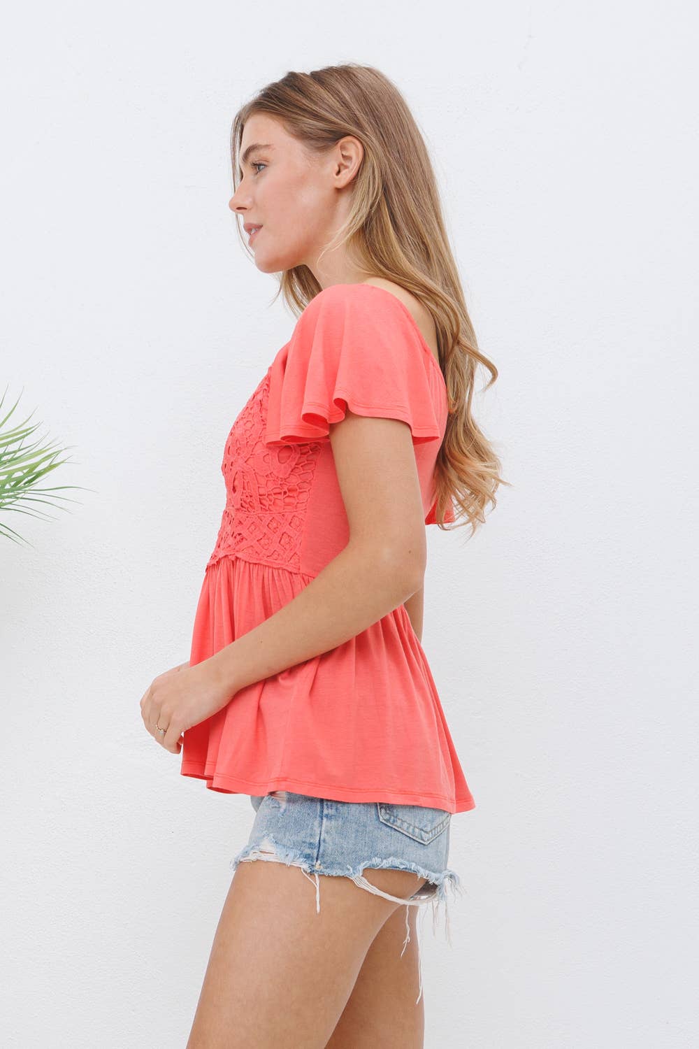 Blue B Lace Bralette Bodice Soft Rayon Knit Peplum Top — Feminine Western Statement Piece (Pink Small remaining) - Quarter Circle AK Boutique