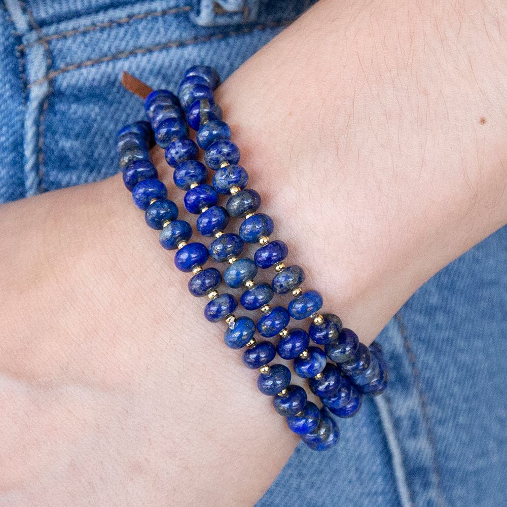 Blue Lapis Triple Strand Golden Bracelet Set