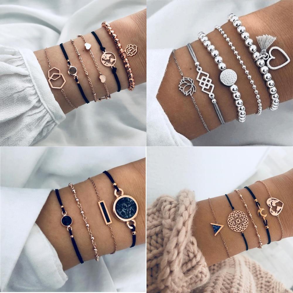Boho Rose Map Bracelets & Bangles for Women Bohemian Round Charm Bracelet Set Fashion Multilayer Accessories Luxury Jewelry - Quarter Circle AK Boutique