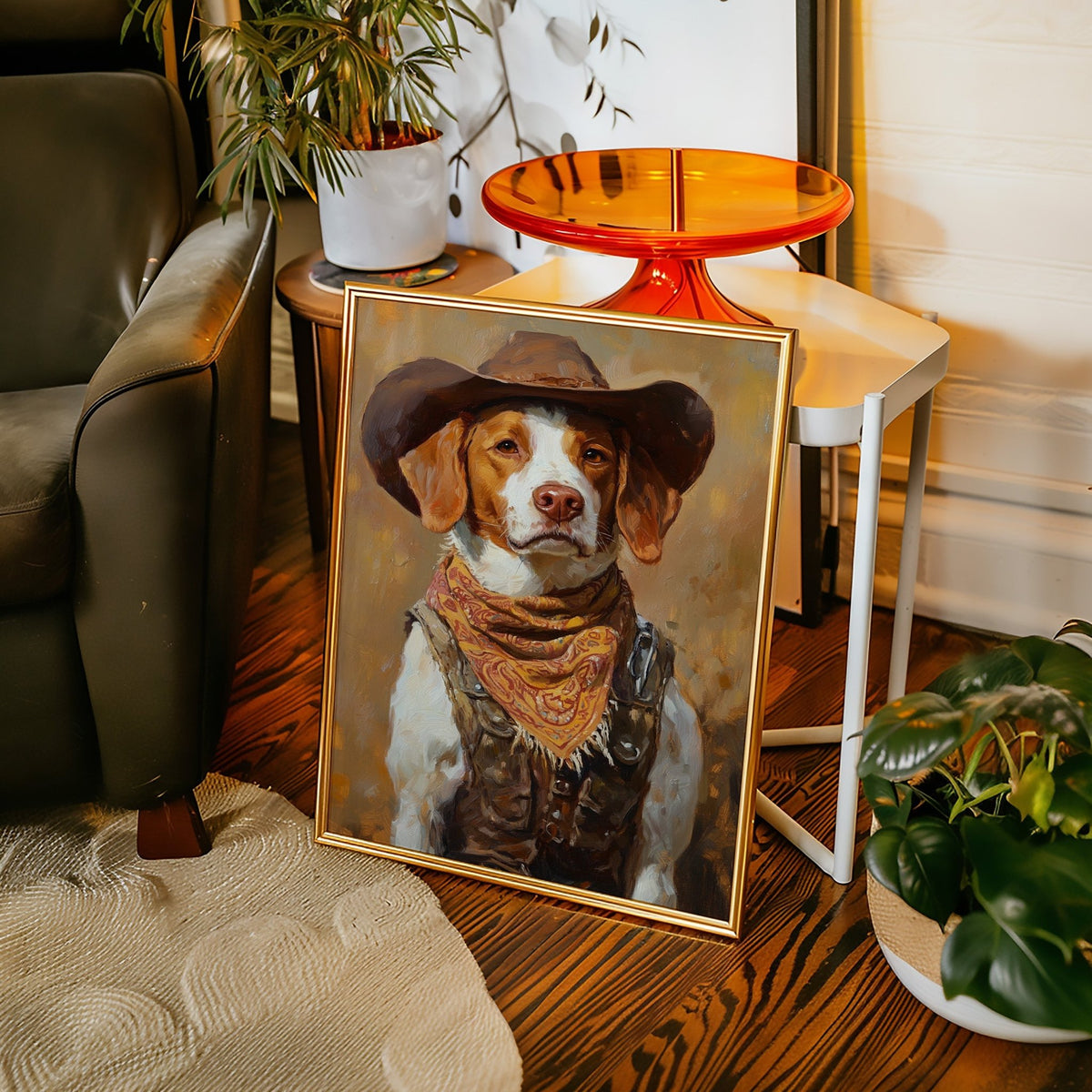Brittany Spaniel Cowboy in Sunset Bandana - Quarter Circle AK Boutique