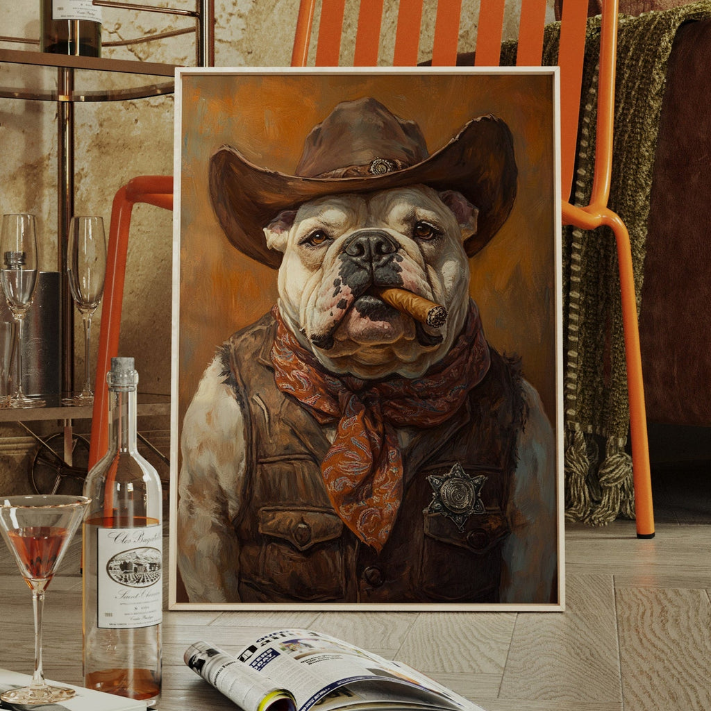 Bulldog Sheriff with a Cigar and Scowl - Quarter Circle AK Boutique