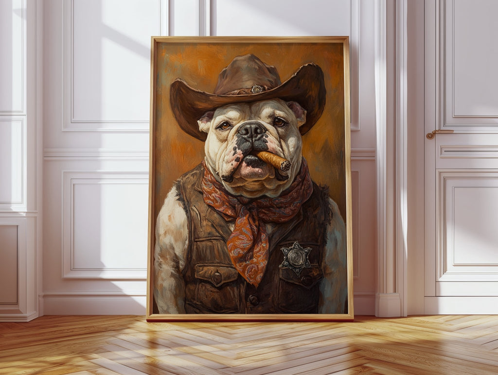 Bulldog Sheriff with a Cigar and Scowl - Quarter Circle AK Boutique
