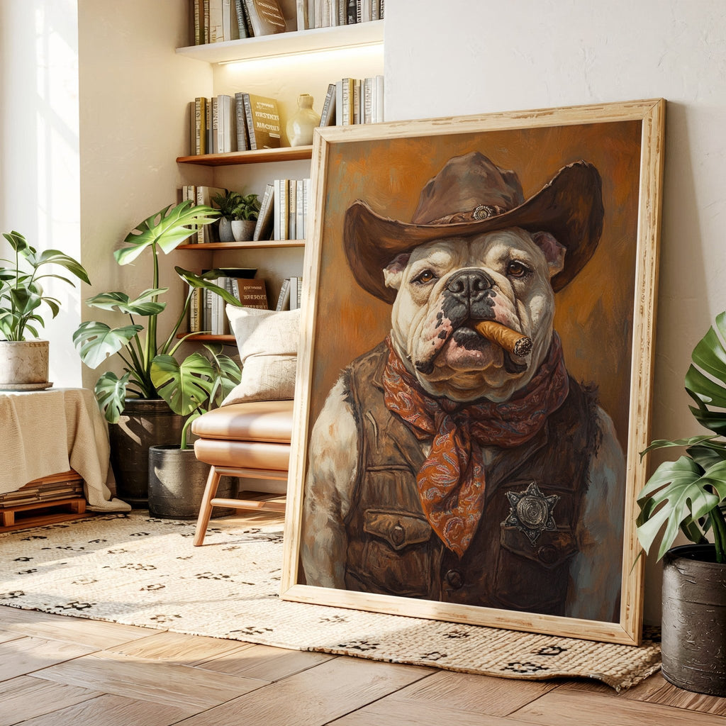 Bulldog Sheriff with a Cigar and Scowl - Quarter Circle AK Boutique