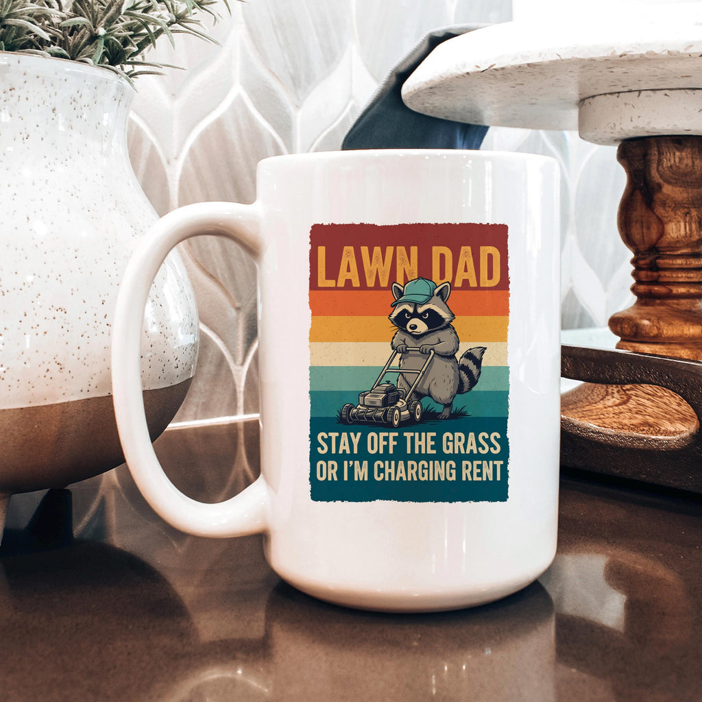 Funny Dad Mug - Vintage Raccoon Coffee Cup | Lawn Care Gift, Dad Humor Present