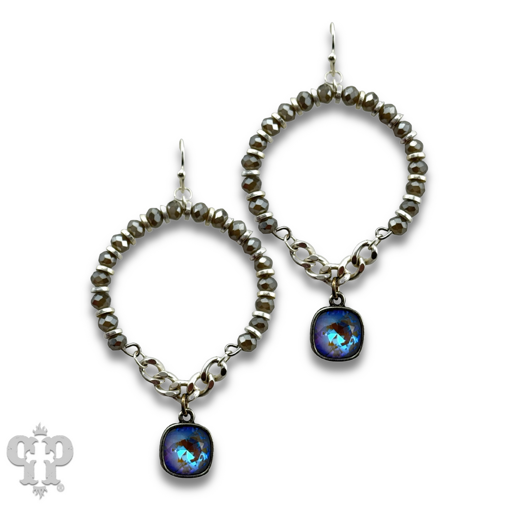 Gray faceted bead circle earring with crystals from Swarovski®- LC