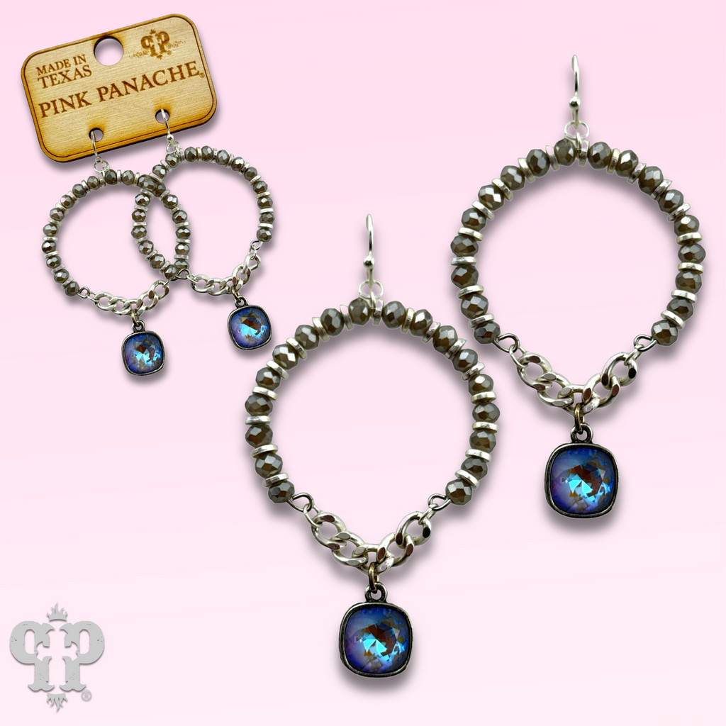 Gray faceted bead circle earring with crystals from Swarovski®- LC
