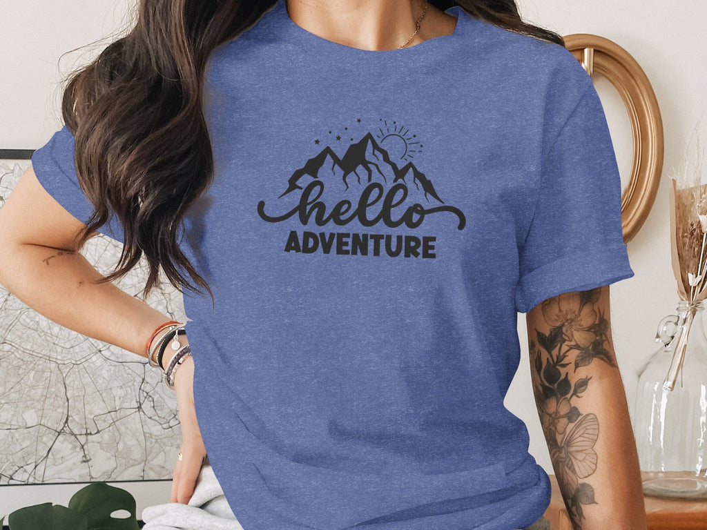 Hello Adventure Mountain Graphic Outdoorsy Scene T-Shirt