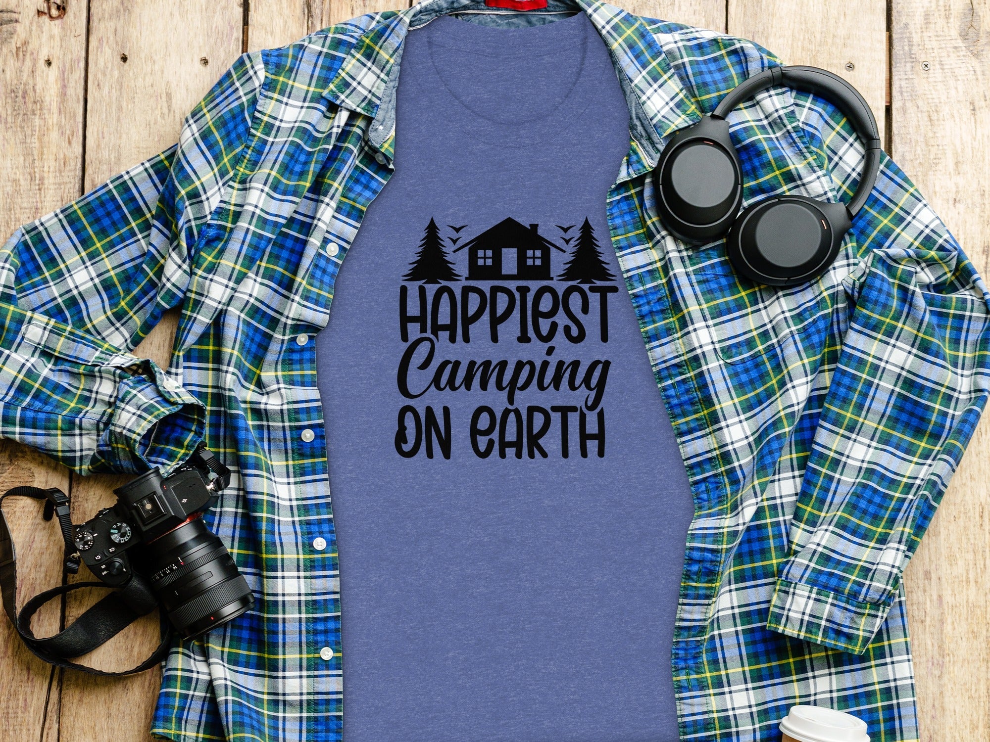 Happiest Camping on Earth Outdoorsy Cabin Life T-Shirt