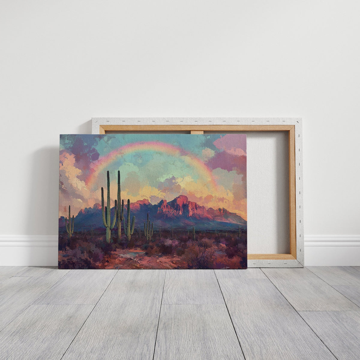 Cactus Rainbow Desert Print – Boho Southwest Canvas Art - Quarter Circle AK Boutique