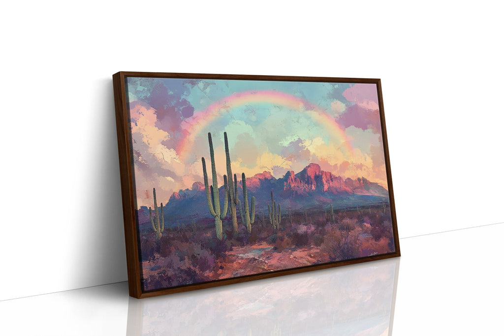 Cactus Rainbow Desert Print – Boho Southwest Canvas Art - Quarter Circle AK Boutique