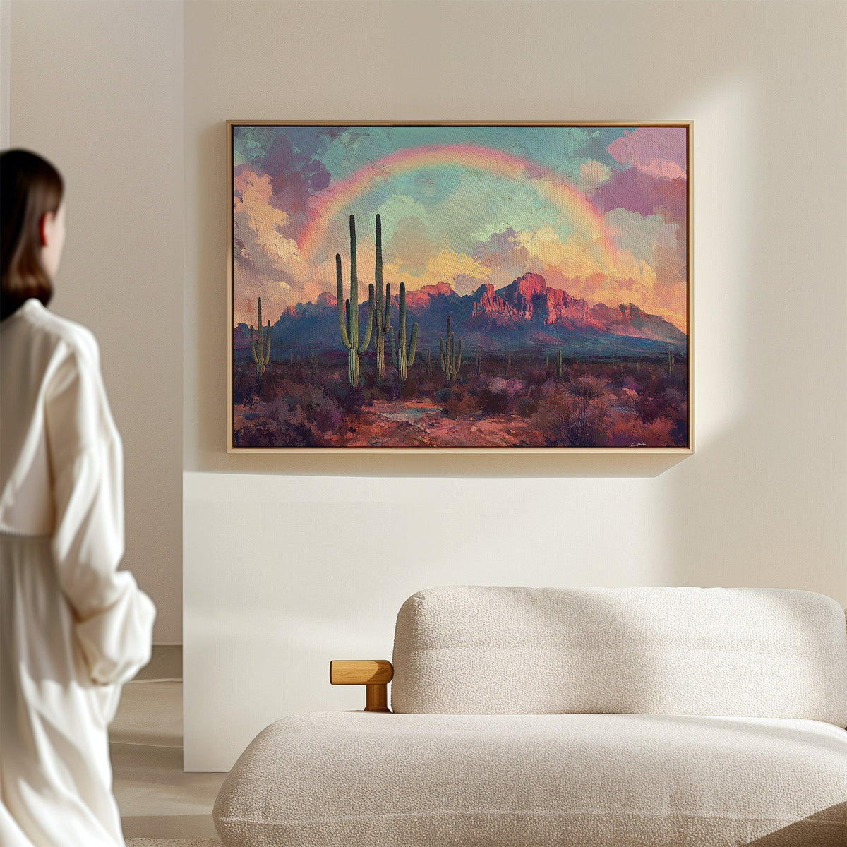 Cactus Rainbow Desert Print – Boho Southwest Canvas Art - Quarter Circle AK Boutique