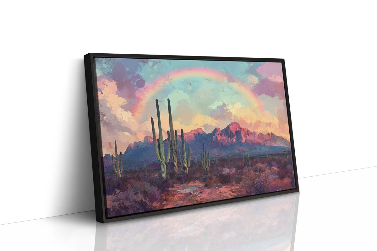 Cactus Rainbow Desert Print – Boho Southwest Canvas Art - Quarter Circle AK Boutique