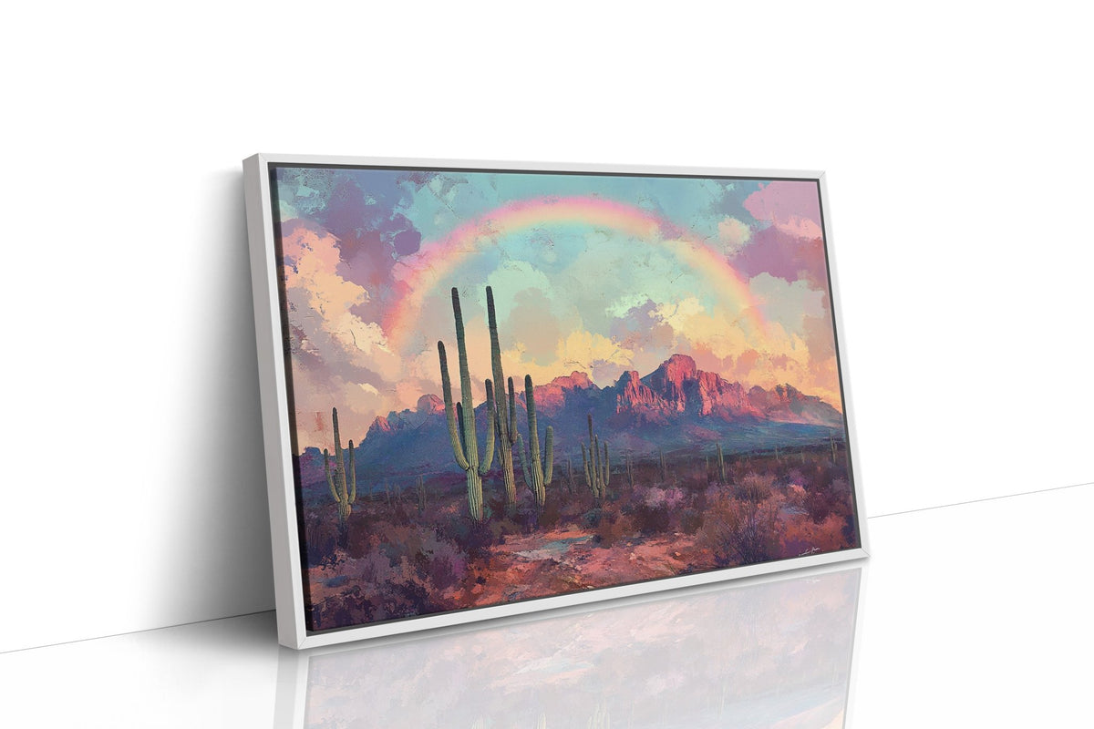 Cactus Rainbow Desert Print – Boho Southwest Canvas Art - Quarter Circle AK Boutique
