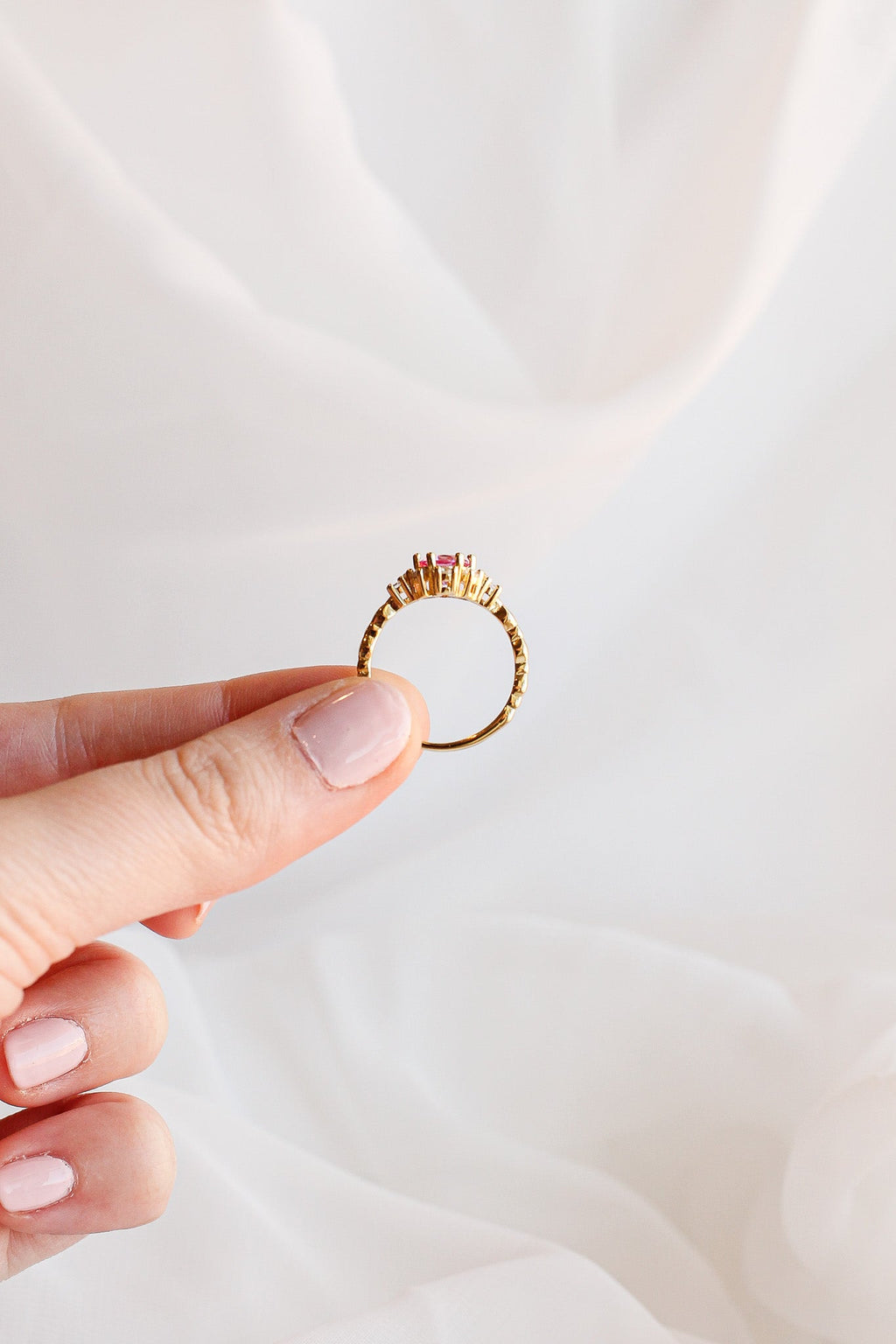 Calliope Ring in Pink Sapphire - Quarter Circle AK Boutique