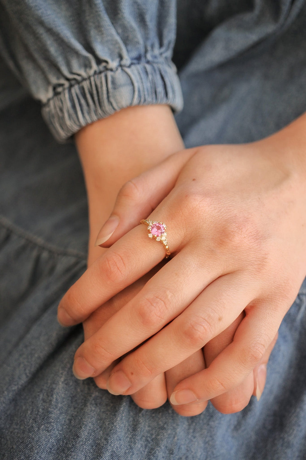 Calliope Ring in Pink Sapphire - Quarter Circle AK Boutique