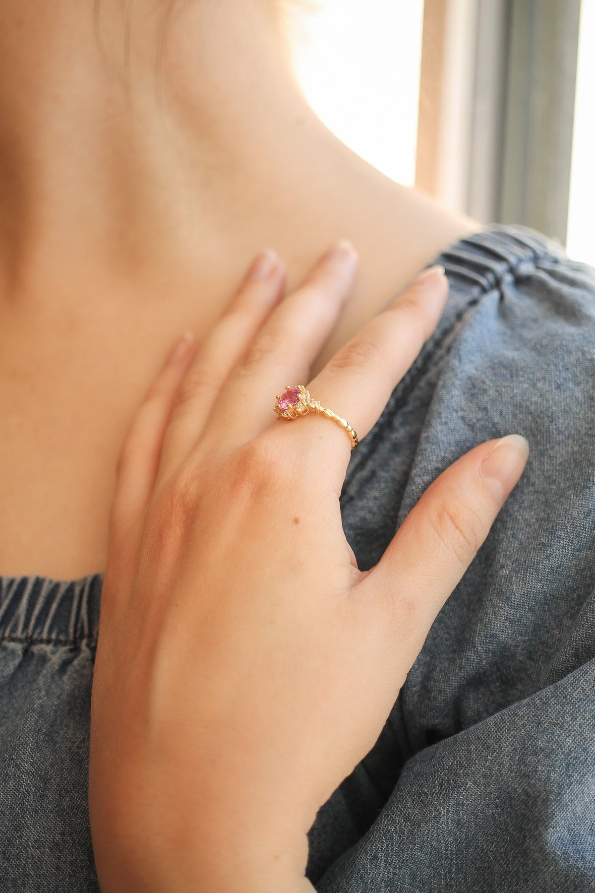 Calliope Ring in Pink Sapphire - Quarter Circle AK Boutique
