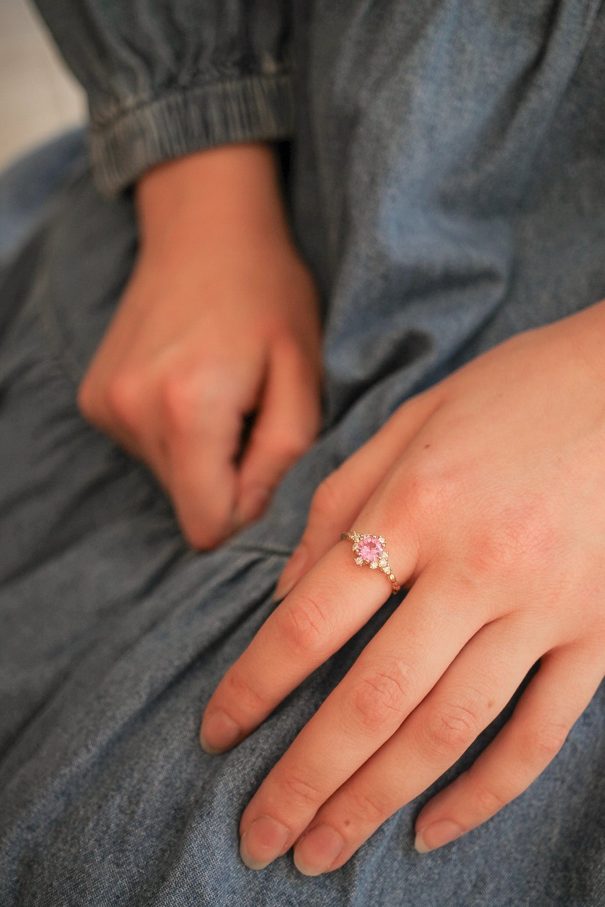 Calliope Ring in Pink Sapphire - Quarter Circle AK Boutique