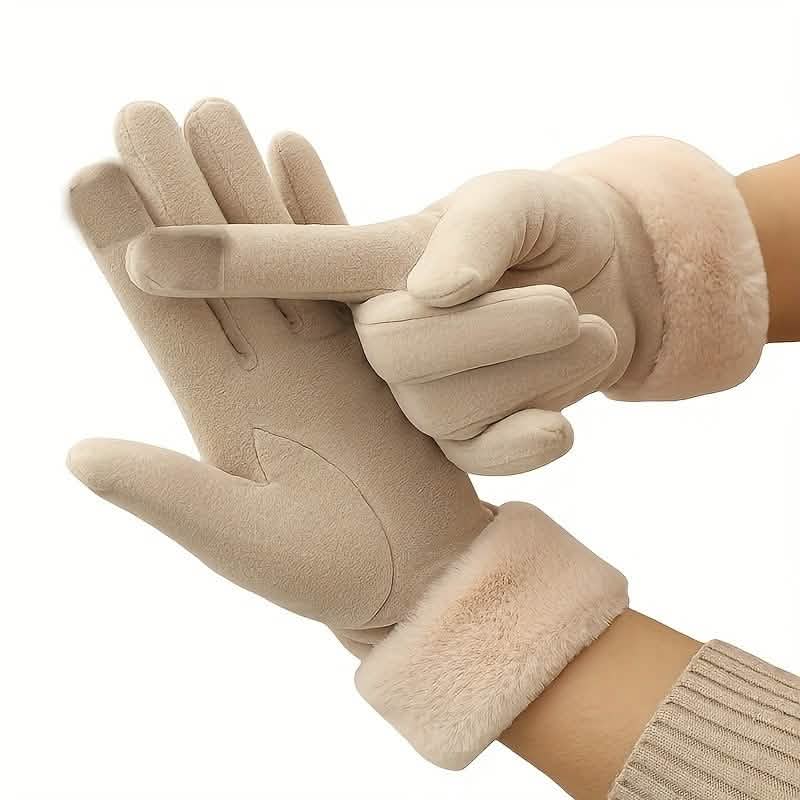 Cashmere Warm Suede Leather Plush Touch Screen Gloves - Quarter Circle AK Boutique