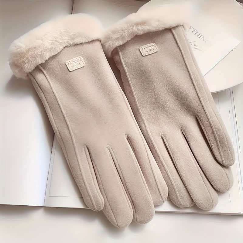 Cashmere Warm Suede Leather Plush Touch Screen Gloves - Quarter Circle AK Boutique