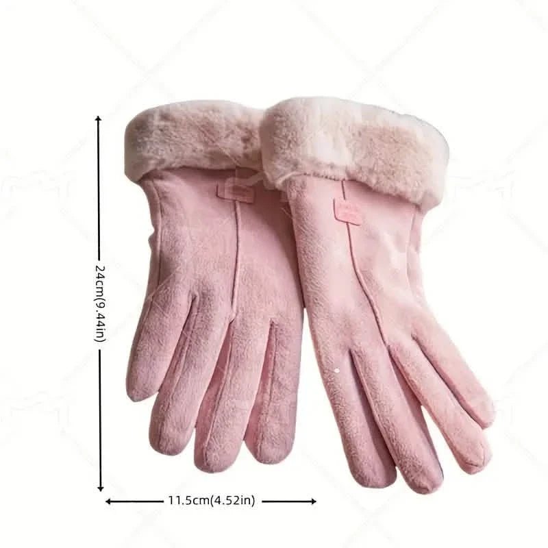 Cashmere Warm Suede Leather Plush Touch Screen Gloves - Quarter Circle AK Boutique