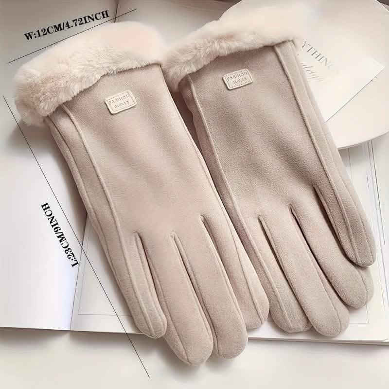 Cashmere Warm Suede Leather Plush Touch Screen Gloves - Quarter Circle AK Boutique