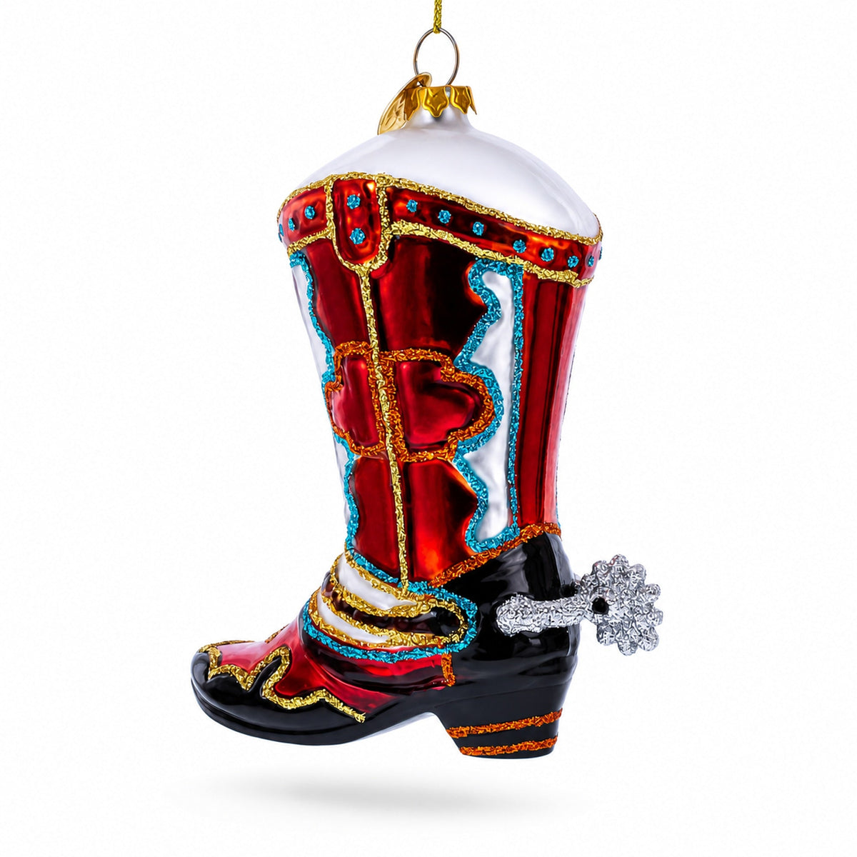 Western Cowboy Boot Glass Christmas Ornament