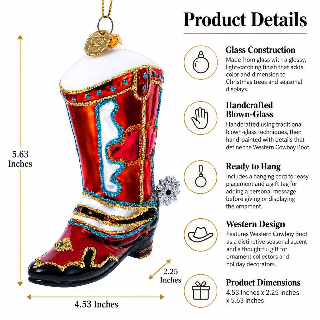 Western Cowboy Boot Glass Christmas Ornament