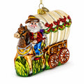 Western Santa with Holiday Wagon Glass Christmas Ornament