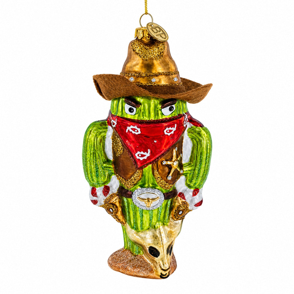 Western Cowboy Cactus Glass Christmas Ornament